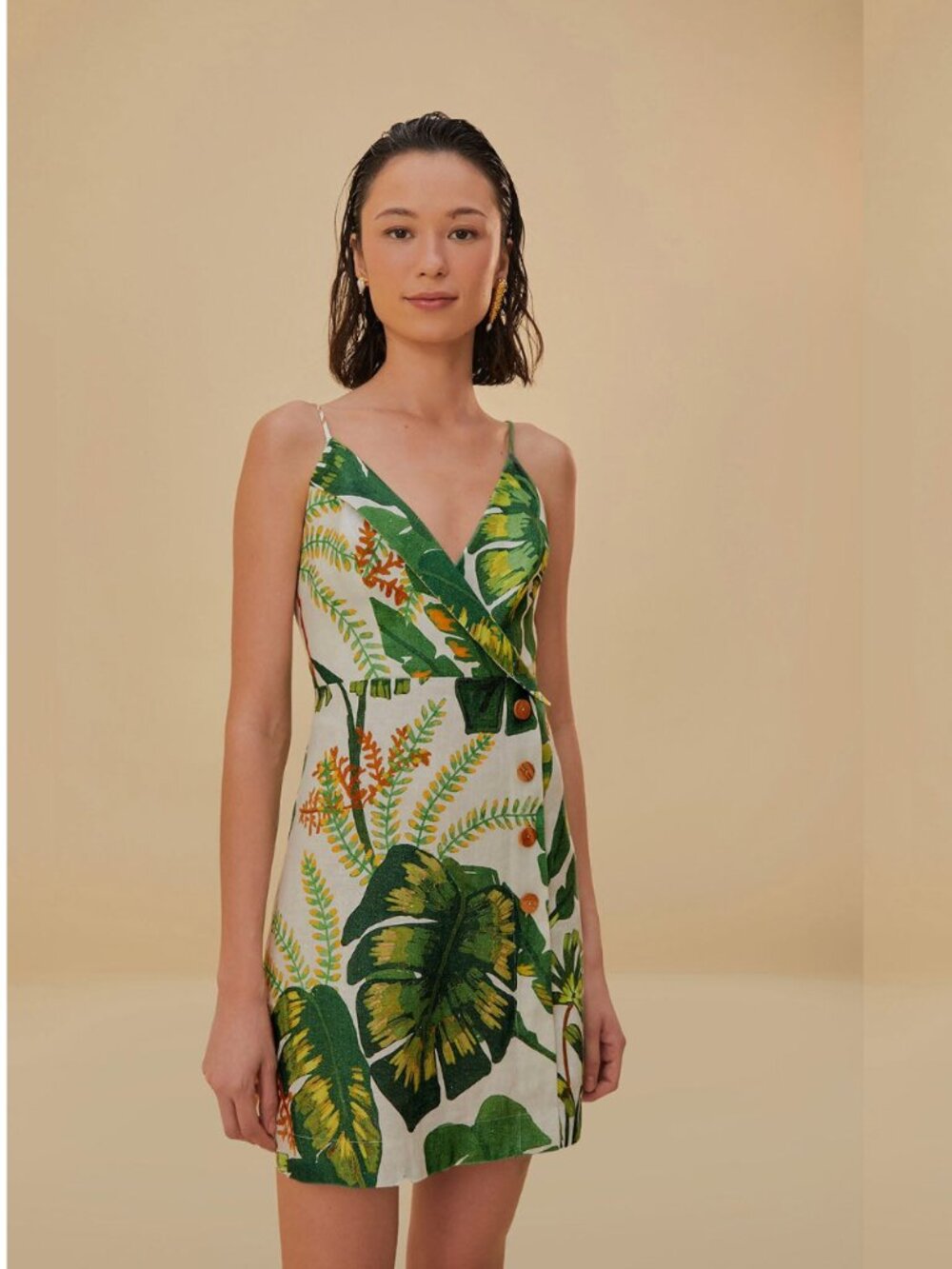 NWOT FARM RIO Tropical Forest Off-White Linen Mini Dress